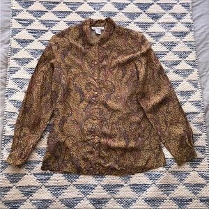 Vintage Anna and Frank Silk Leopard Paisley Button Down Blouse Top Small